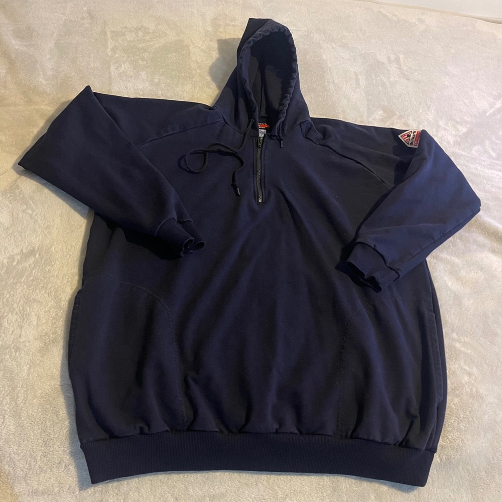 Vintage Bulwark FR Flame Resistant‎ Blue CAT 2 2112 Quarter Zip Hoodie Mens XL